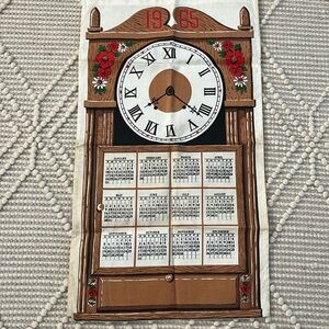 Vintage 1965 Linen Kitchen Tea Towel/Wall Hanging-clock